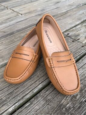 New BEAUSEEN Women's Genuine Leather Penny Loafers Driving Moccasins Size 6.5